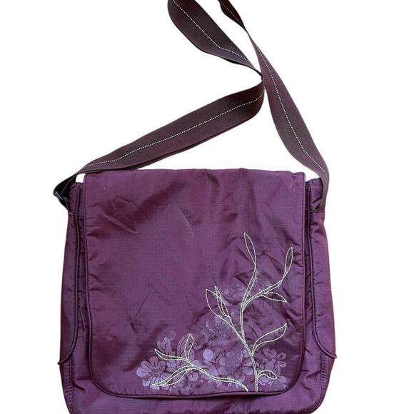 Eddie Bauer Handbags - Eddie Bauer Plum Crossbody Messenger Bag Embroidered Flap